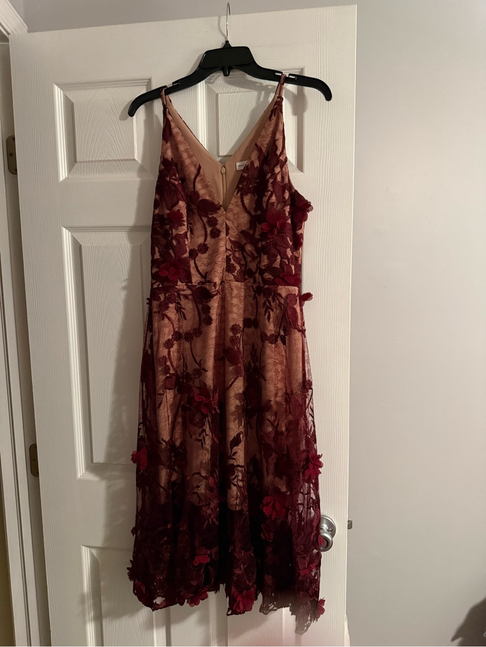 Dress the Population Burgundy Floral Appliqué Midi Dress